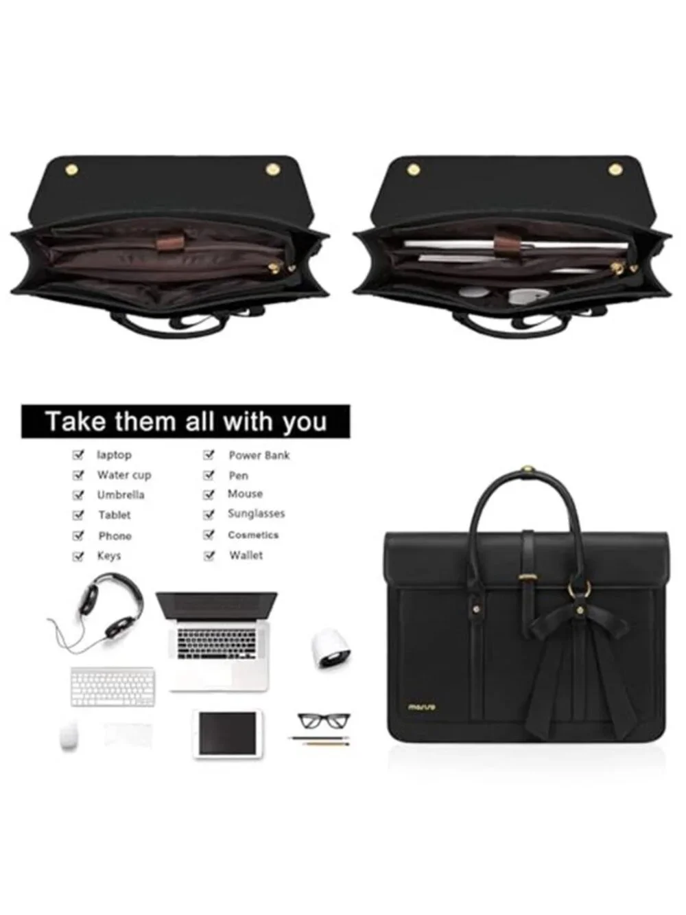 Women's Laptop Bag PU Leather Laptop Shoulder Bag Convertible Backpack